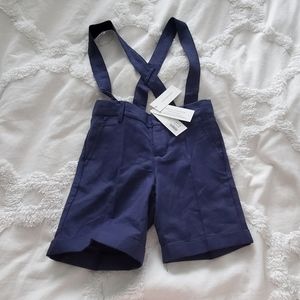 NWT Janie & Jack LINEN Blue SUSPENDER SHORT - 2T
